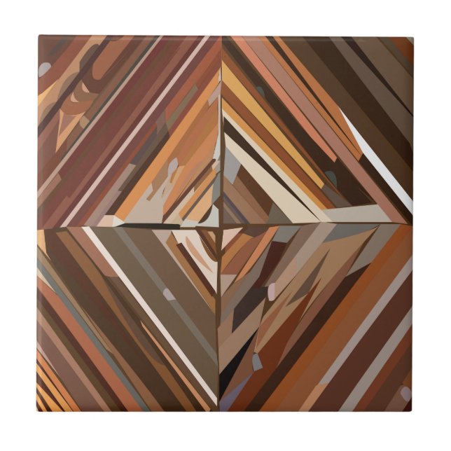 Modern Geometric Diamond Wood Background Pattern Ceramic Tile (Front)
