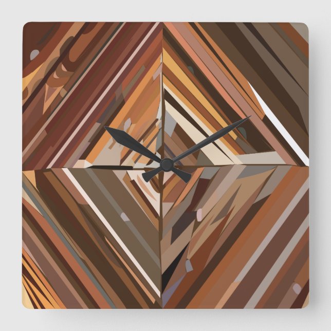 Modern Geometric Diamond Wood Background  Square Wall Clock (Front)
