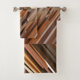 Modern Geometric Diamond Wood Pattern Bath Towel Set