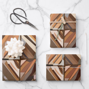 Modern Geometric Diamond Wood Pattern Wrapping Paper Sheet