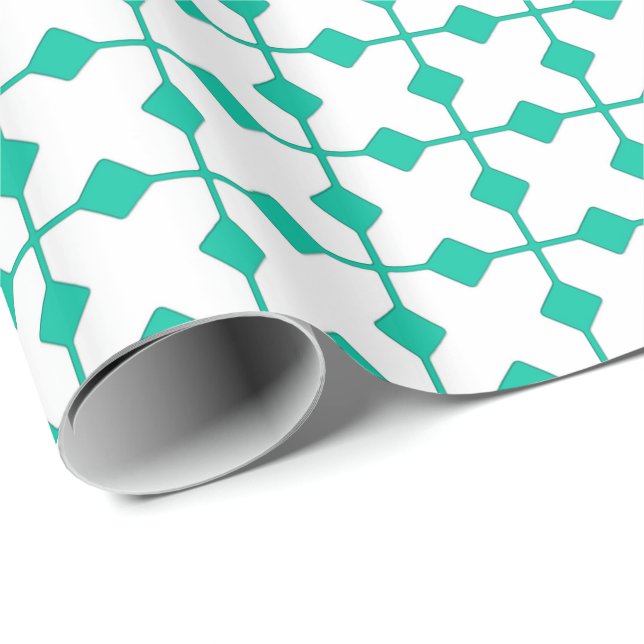 Modern Geometric, Diamonds - Turquoise and white Wrapping Paper (Roll Corner)