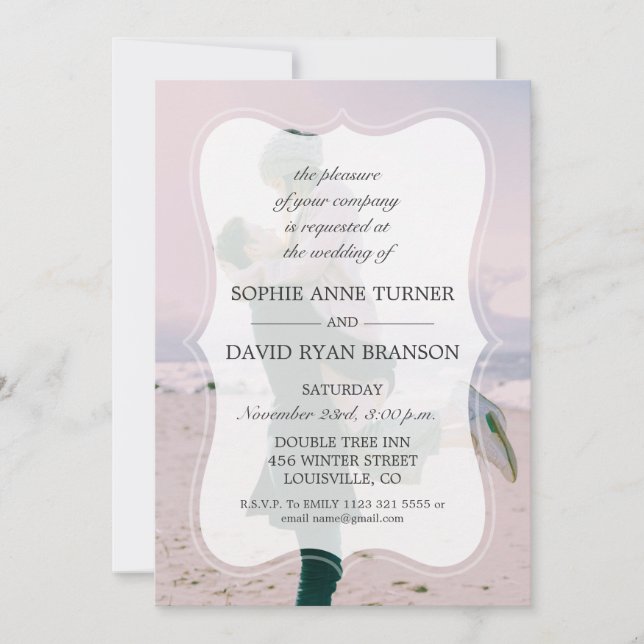 Modern Geometric Faded Photo Wedding Invitation (Front)