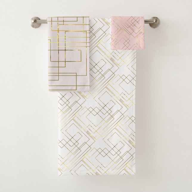Modern Geometric Faux Gold Lines Bath Towel Set (Insitu)