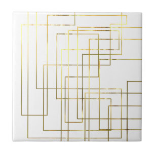 Modern Geometric Faux Gold Lines Ceramic Tile