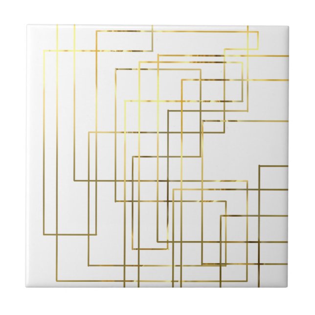 Modern Geometric Faux Gold Lines Ceramic Tile (Front)