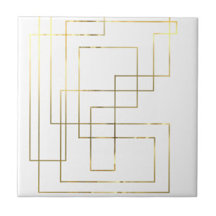 Modern Geometric Faux Gold Lines Ceramic Tile