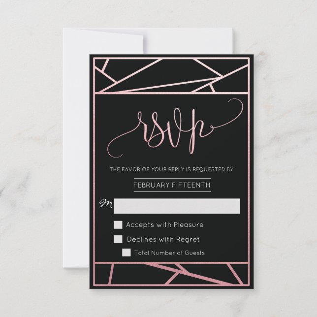 Modern Geometric Faux Rose Gold RSVP (Front)