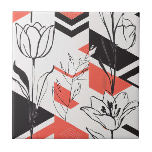 Modern Geometric Floral Contrast Ceramic Tile