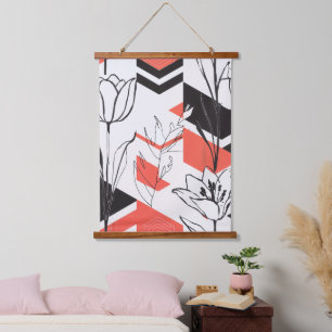 Modern Geometric Floral Contrast Hanging Tapestry