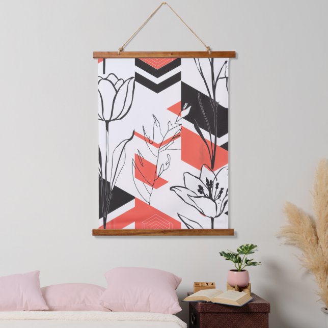 Modern Geometric Floral Contrast Hanging Tapestry (Bedroom)