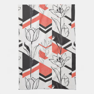 Modern Geometric Floral Contrast Tea Towel