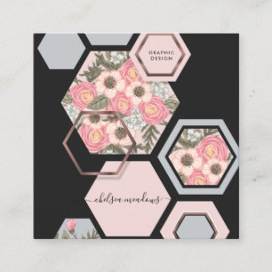 Modern Geometric Floral   Honey Comb Square Square Business Card