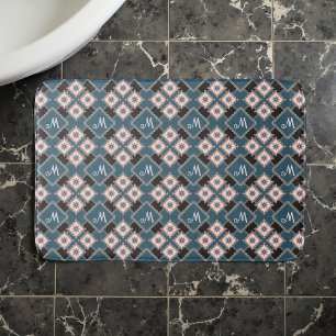Modern Geometric Floral Monogram Flower Pattern Bath Mat