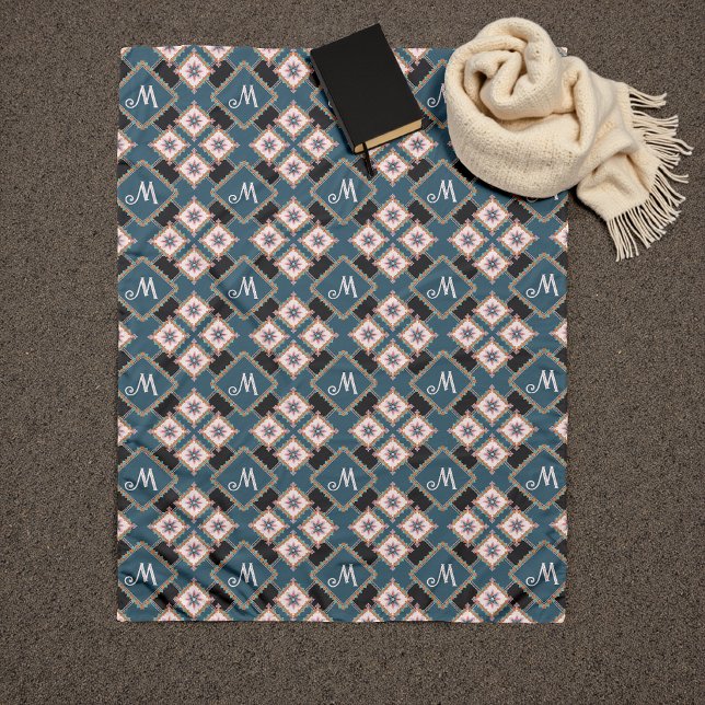 Modern Geometric Floral Monogram Flower Pattern Fleece Blanket (Creator Uploaded)