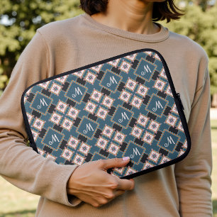 Modern Geometric Floral Monogram Flower Pattern Laptop Sleeve