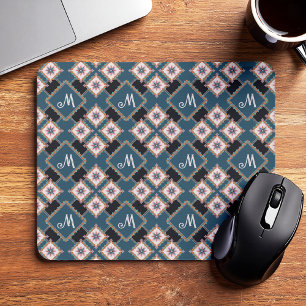 Modern Geometric Floral Monogram Flower Pattern Mouse Pad