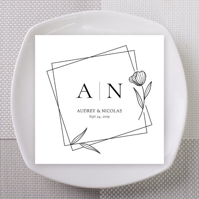 Modern Geometric Floral Monogram Wedding Napkins (Modern Geometric Floral Monogram Wedding Napkins)