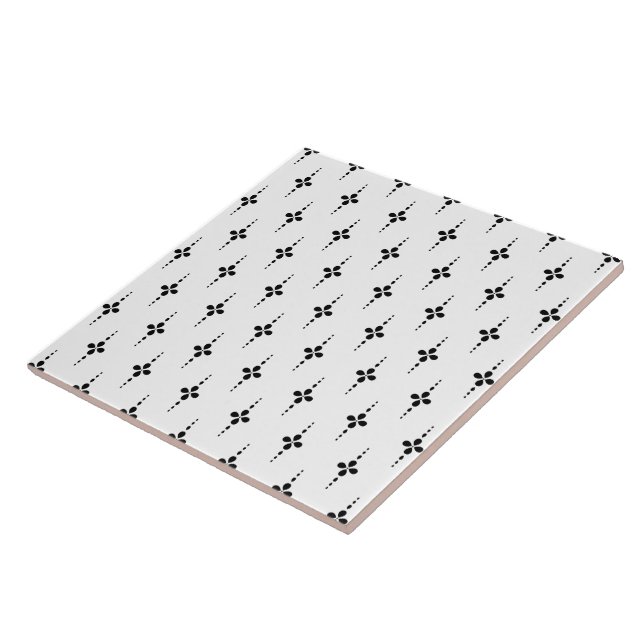 Modern Geometric Floral Pattern Black and White Ceramic Tile (Side)