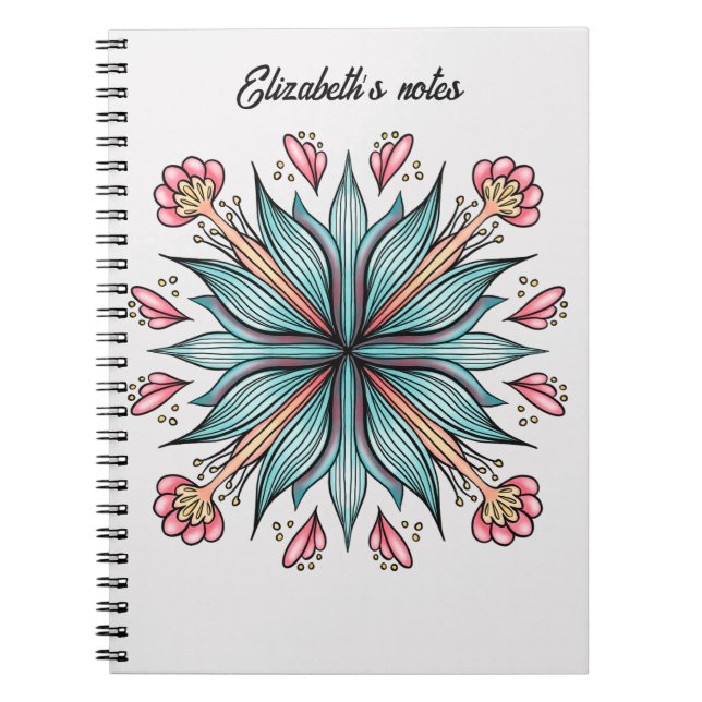 Modern Geometric Floral Typography - Blue Pink Notebook (Front)