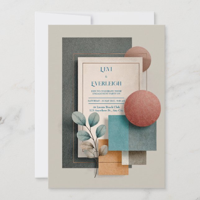 Modern Geometric Floral Wedding  Invitation (Front)