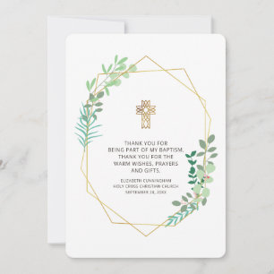 Modern Geometric Foliage Baptism Thank You Card