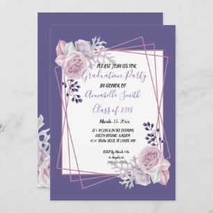 Modern Geometric Frame purple Floral Graduation Invitation