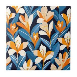 Modern Geometric Freesia Flower Pattern Ceramic Tile