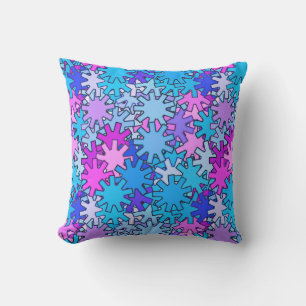 Modern Geometric Gears, Blue, Violet and Orchid Cushion