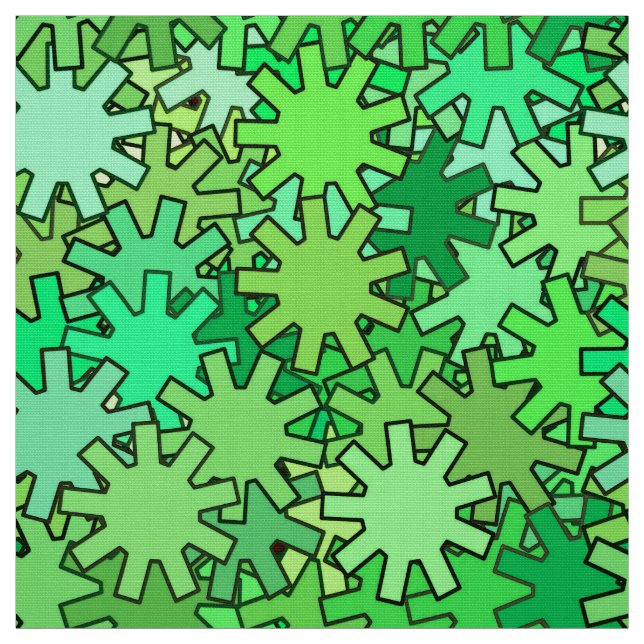 Modern Geometric Gears, Lime & Emerald Green Fabric (Swatch)