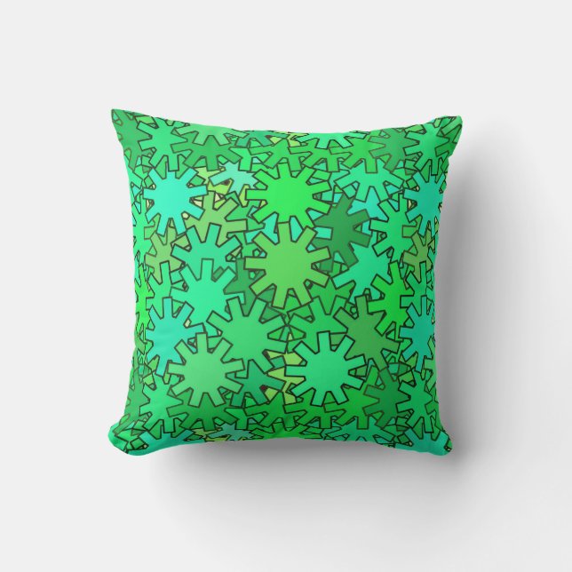 Modern Geometric Gears, Lime & Emerald Green Outdoor Cushion (Front)
