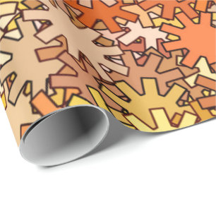 Modern Geometric Gears, Mustard Gold & Brown Wrapping Paper