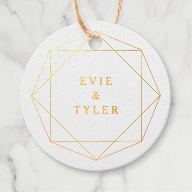 Modern geometric gem foil wedding favour tag (Front)