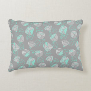 Modern Geometric Gems Pattern Grey & Aqua  Decorative Cushion