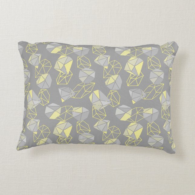 Modern Geometric Gems Pattern Grey & Yellow Decorative Cushion (Back)