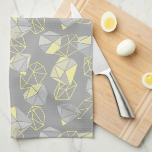 Modern Geometric Gems Pattern Grey & Yellow  Tea Towel