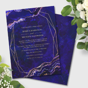 Modern Geometric Geode Deep Blue Agate Wedding Invitation
