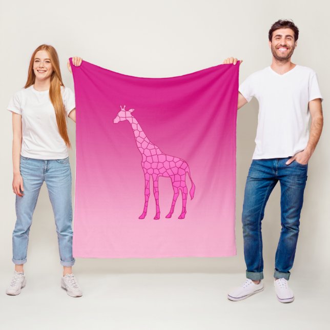 Modern Geometric Giraffe, Fuchsia and Light Pink Fleece Blanket (In Situ)