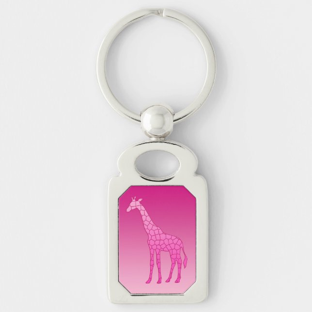 Modern Geometric Giraffe, Fuchsia and Light Pink Key Ring (Front)