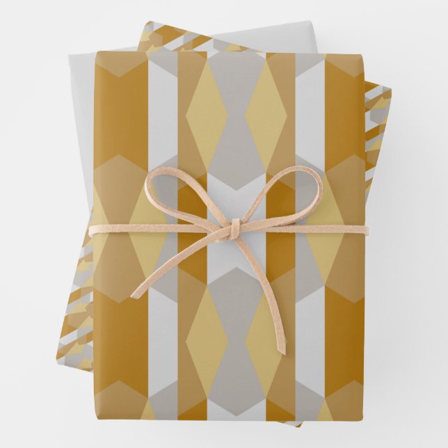 Modern Geometric Gold and Grey Wrapping Paper Sheet (In situ)