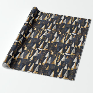 Modern Geometric Gold Christmas Trees Wrapping Paper