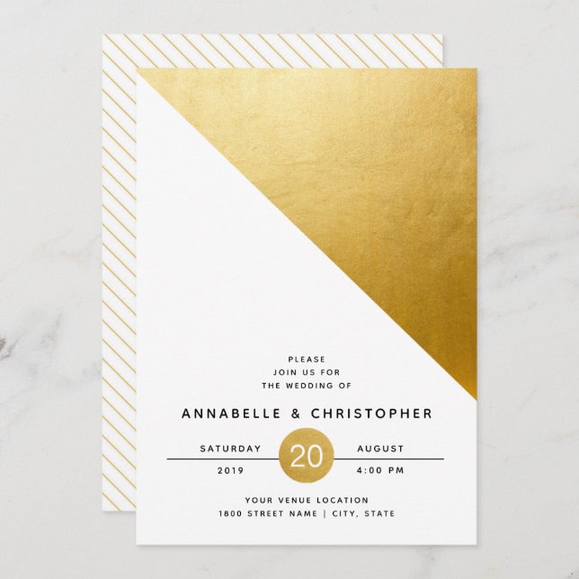 Modern Geometric Gold Foil Wedding Invitation (Front/Back)