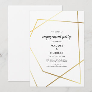 Modern geometric gold frame engagement party invitation
