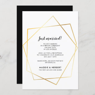 Modern geometric gold frame Just married card