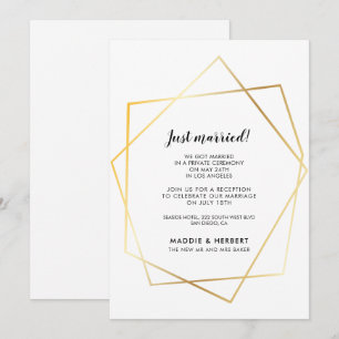 Modern geometric gold frame Just married card