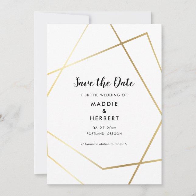 Modern geometric gold frame save the date (Front)