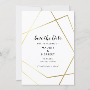Modern geometric gold frame save the date