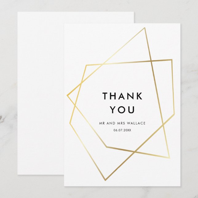 Modern geometric gold frame Thank you card (Front/Back)