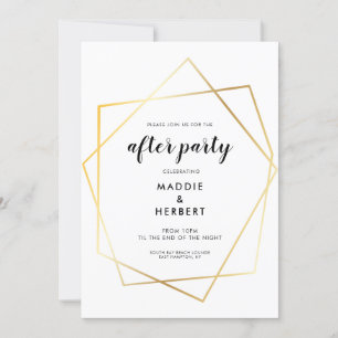 Modern geometric gold frame wedding after party invitation