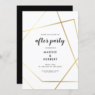 Modern geometric gold frame wedding after party invitation