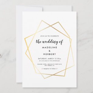 Modern geometric gold frame wedding invitation